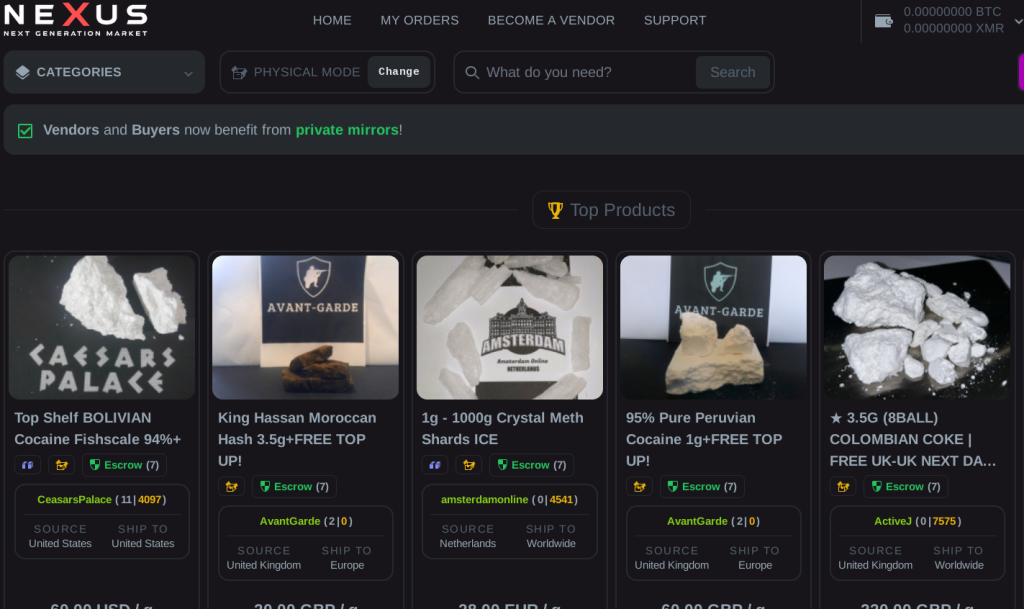 Nexus market main page screenshot